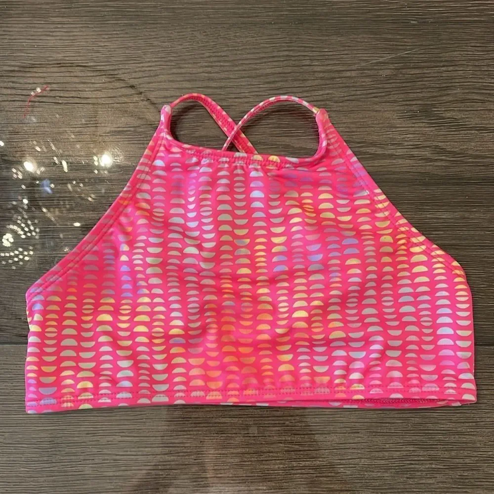 Lands’ End Bright Pink Geo Printed Bikini Top Size 8 New